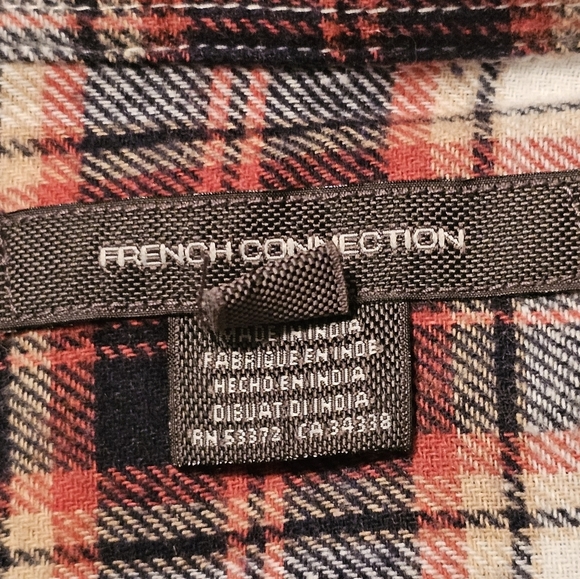 French Connection Plaid V-Neck Cotton Blend Long Sleeve Shirt Size Small - Picture 4 of 5